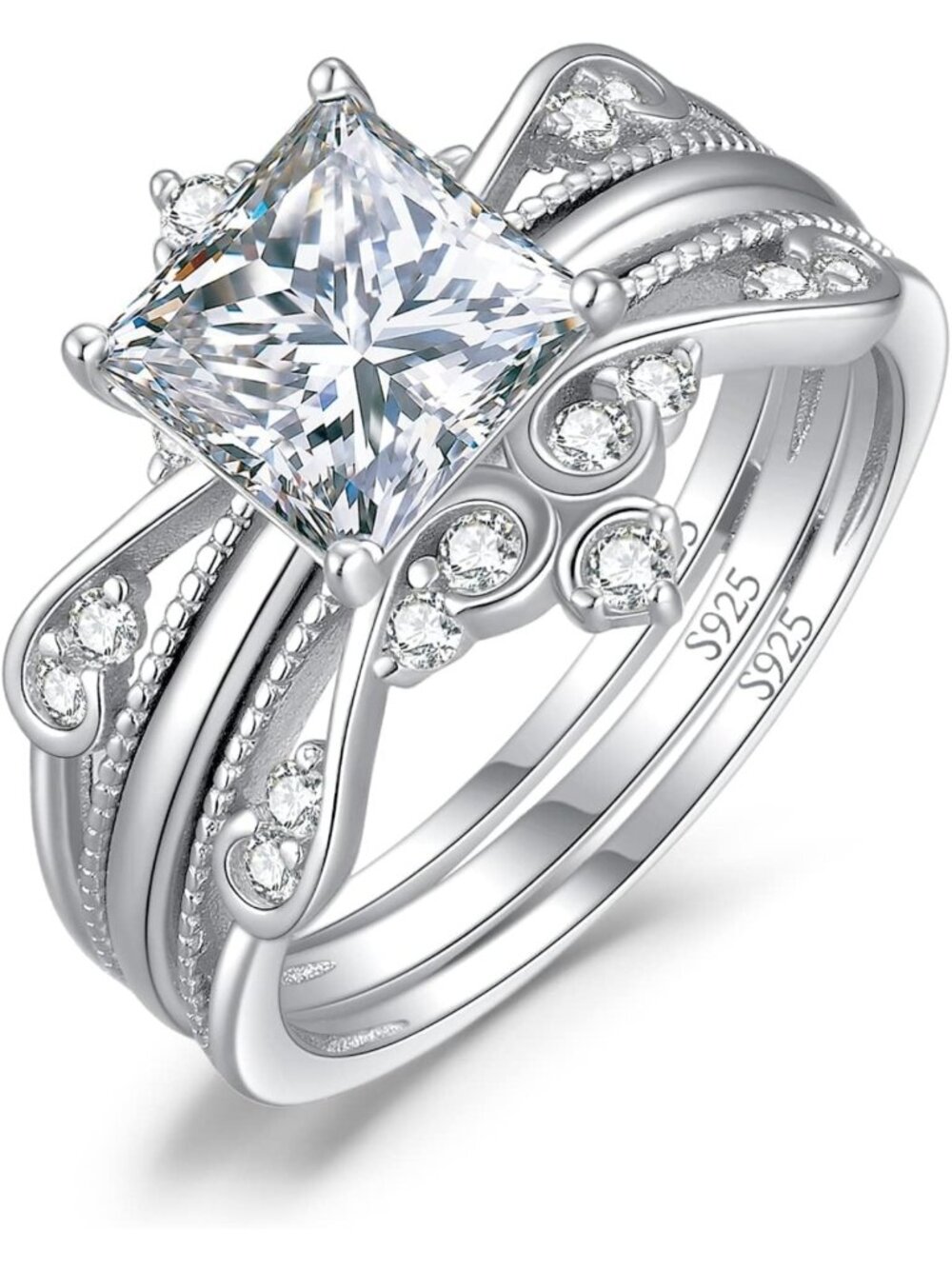 Vintage Princess Cut 2ct Cubic Zirconia Engagement Ring, 14K White Gold Bridal